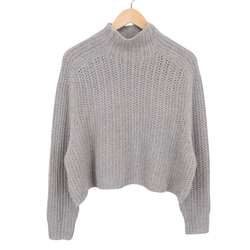 NWOT Madewell 100% Merino Wool Pointelle-Stitch Mockneck Sweater Grey Small - Picture 2 of 7